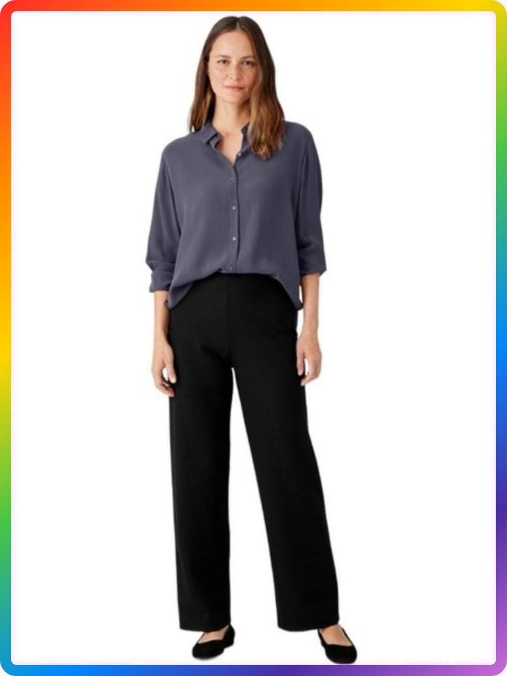 Eileen Fisher Wide Leg Pants SIZE XL Navy Bi-Stretch Wool Viscose USA